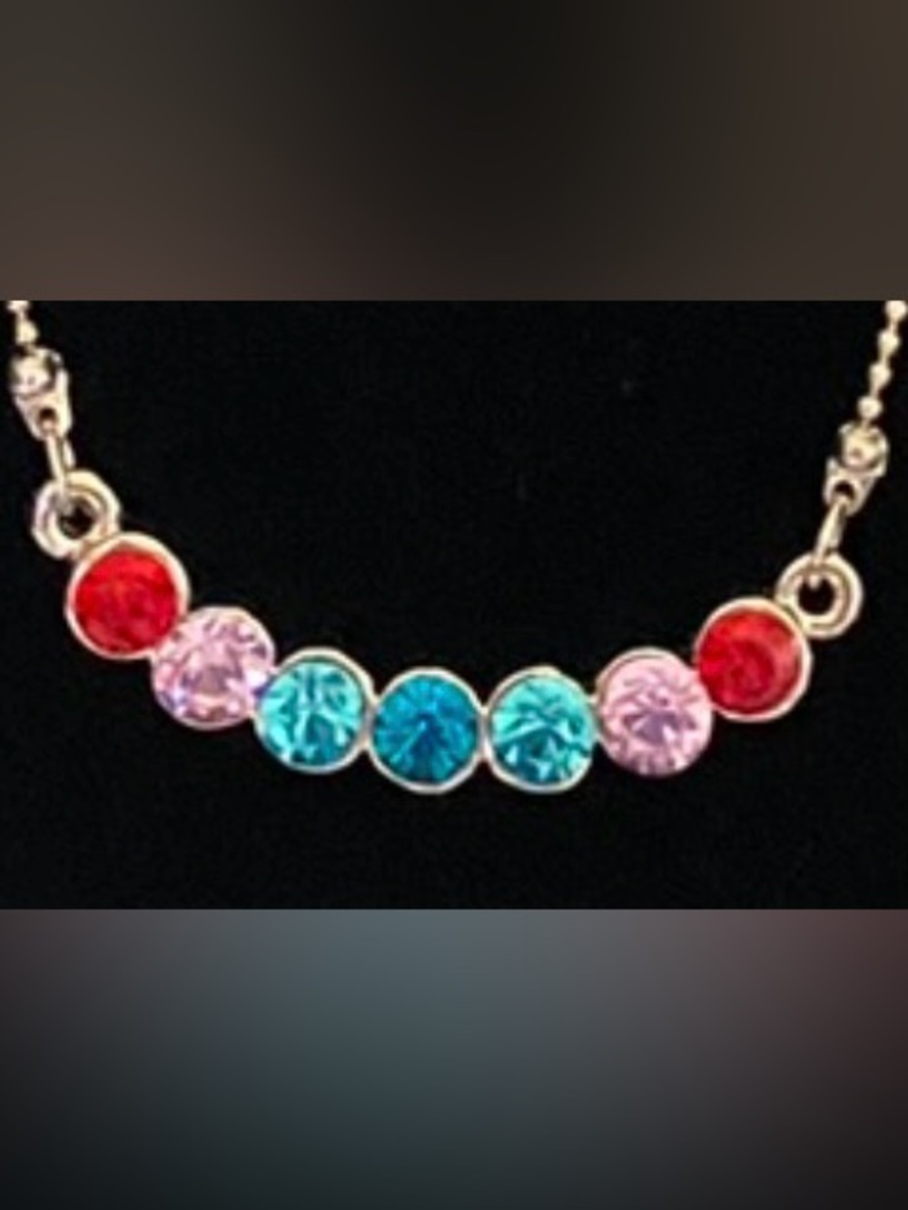 Necklace silver tone multi colored stones